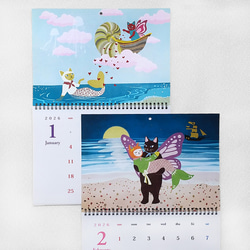 2026魔法の猫カレンダー｜マーメイド猫＆妖精猫｜A3壁掛け・月めくり（ユニコーン特典付） 4枚目の画像