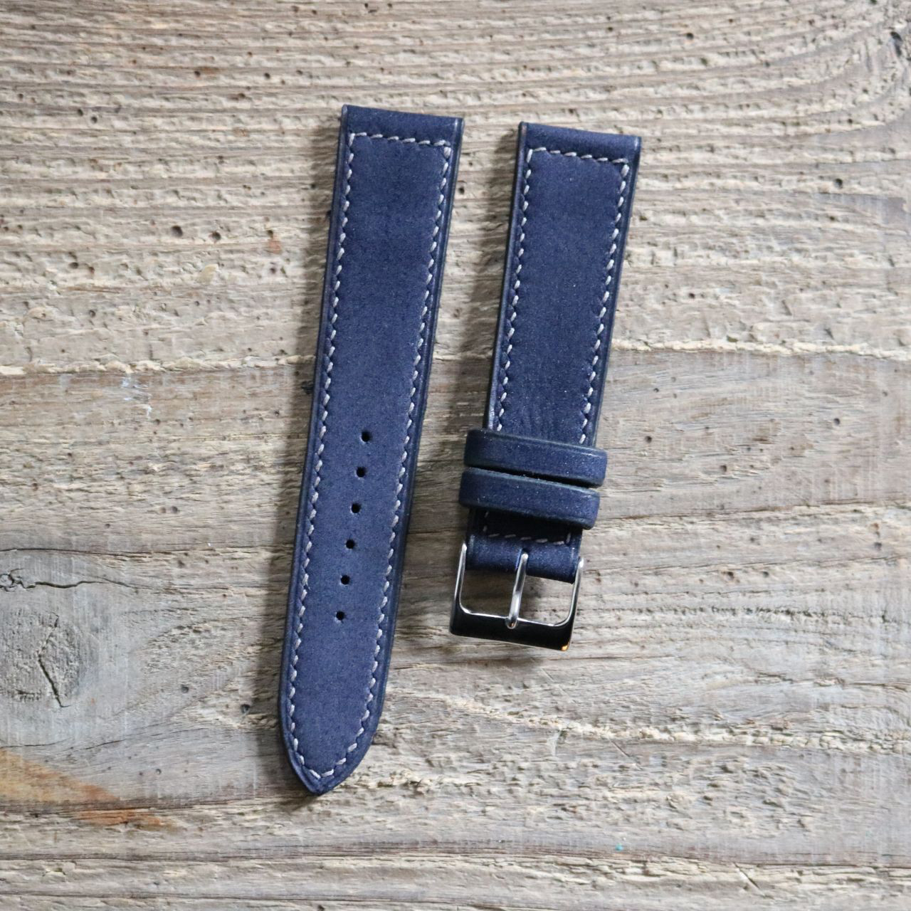 ヌバック レザー ネイビーブルー｜ボックスステッチ 時計ベルト｜サイズ 糸色 カスタマイズ対応｜受注制作