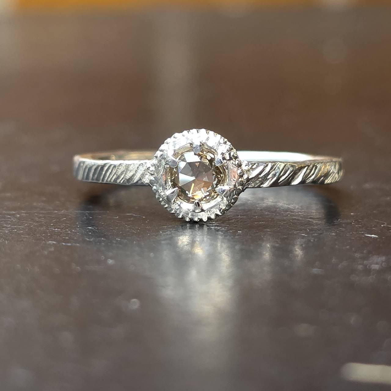 ブラウンダイヤモンド　0.21ct　ローズカット　medallion　シルバーSV925リング