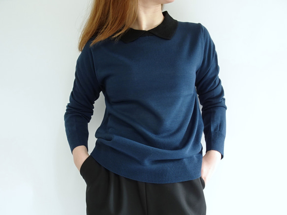 翻領針織衫（鐵海軍藍） 第1張的照片