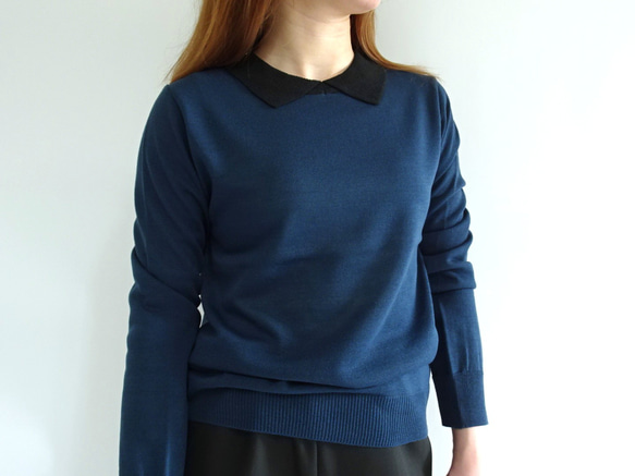 翻領針織衫（鐵海軍藍） 第4張的照片