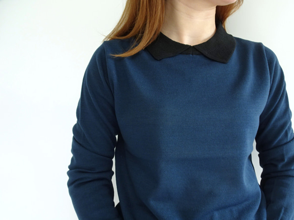 翻領針織衫（鐵海軍藍） 第2張的照片