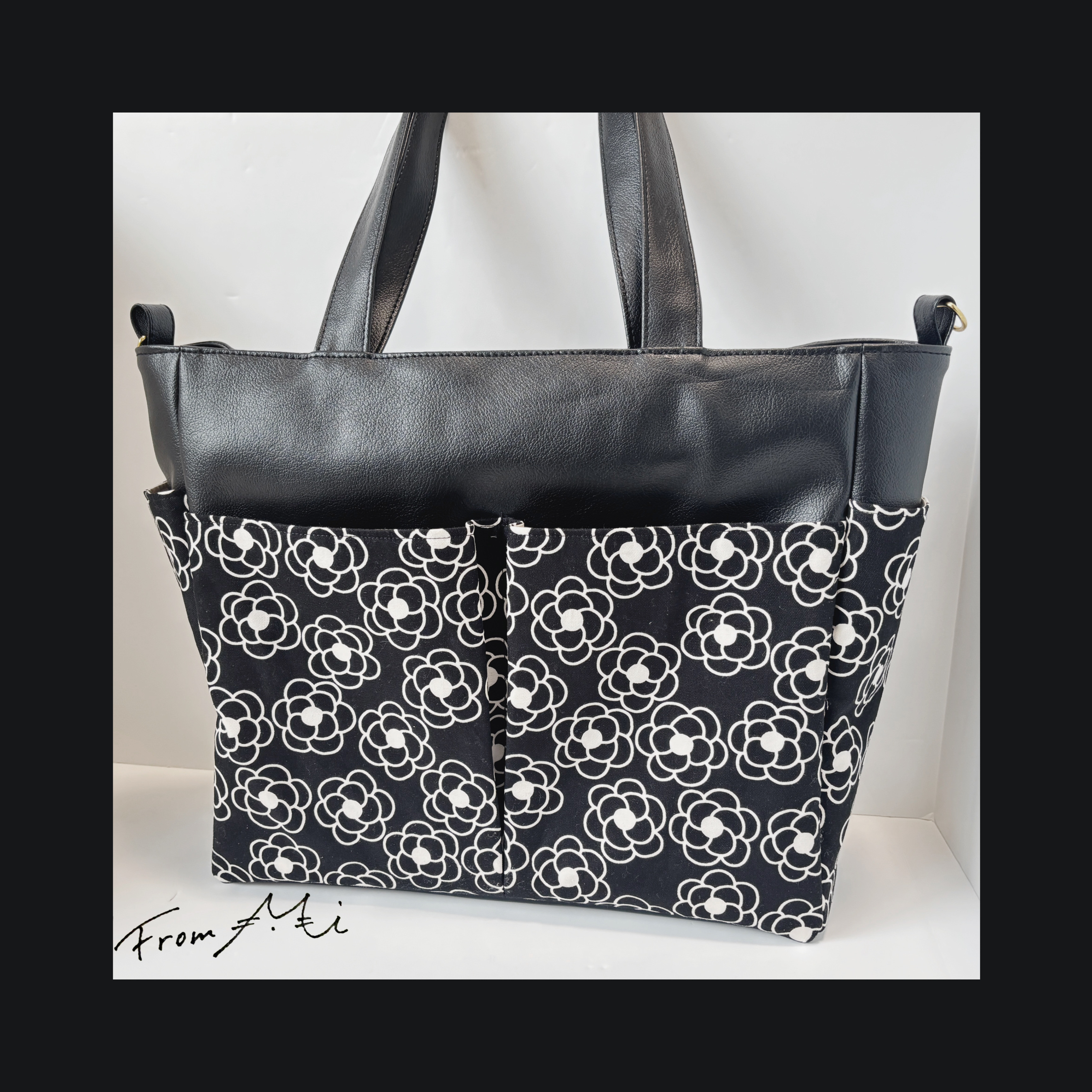 【︎✿北欧風フラワー柄×レザートート︎︎︎‪✿】A4サイズ対応・通勤バッグ・マザーズバッグ