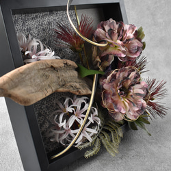 【和モダン 2WAY フラワーフレーム】「静謐」｜水引×流木×着物リメイク｜開店祝い・贈り物 7枚目の画像