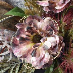 【和モダン 2WAY フラワーフレーム】「静謐」｜水引×流木×着物リメイク｜開店祝い・贈り物 8枚目の画像