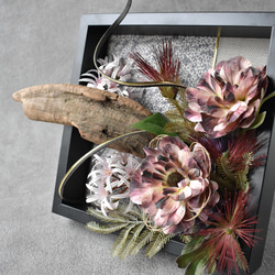 【和モダン 2WAY フラワーフレーム】「静謐」｜水引×流木×着物リメイク｜開店祝い・贈り物 4枚目の画像