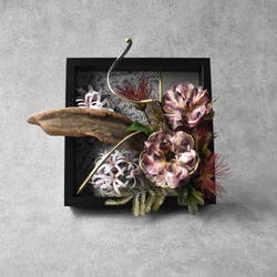 【和モダン 2WAY フラワーフレーム】「静謐」｜水引×流木×着物リメイク｜開店祝い・贈り物 3枚目の画像