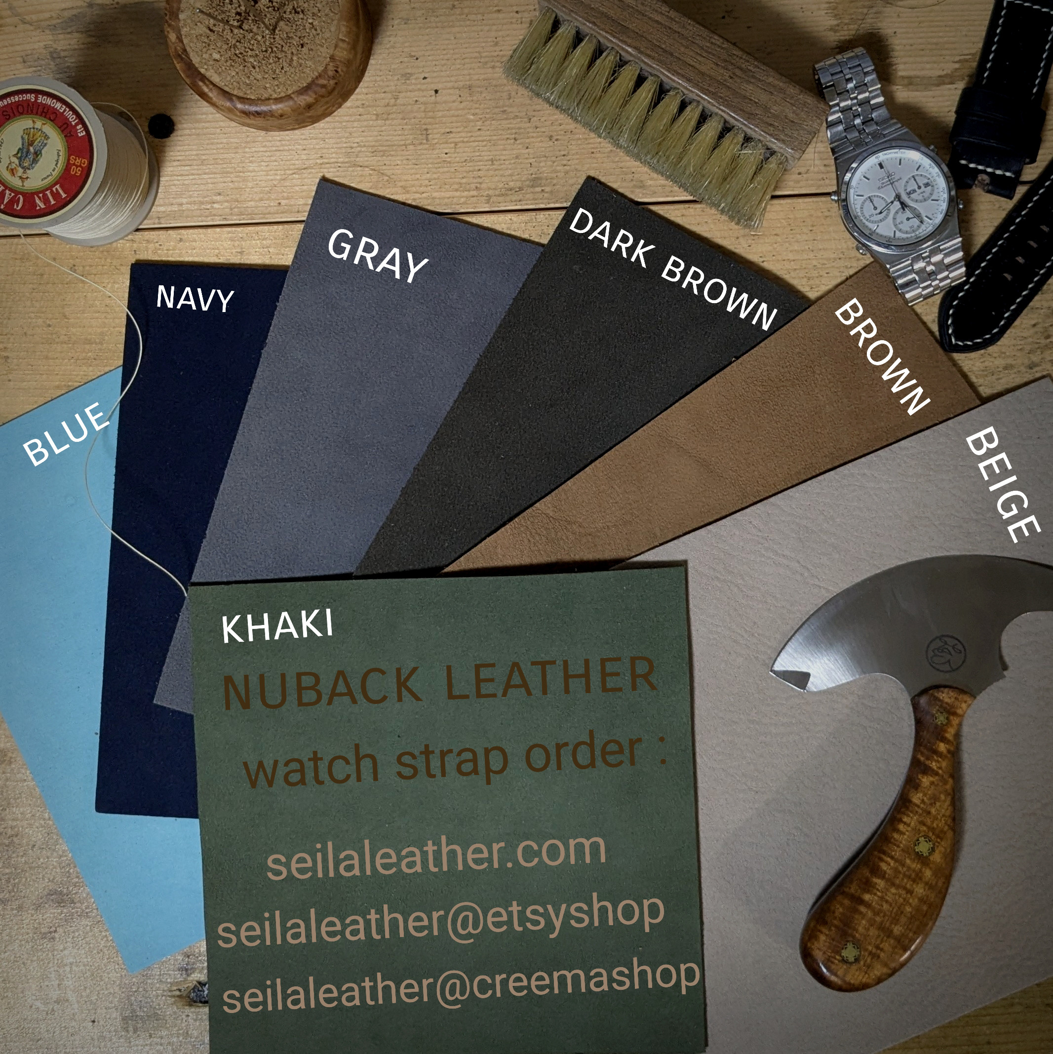 ヌバック レザー　ベージュ｜クラシック ステッチ 時計ベルト｜サイズ 糸色 カスタマイズ対応｜受注制作