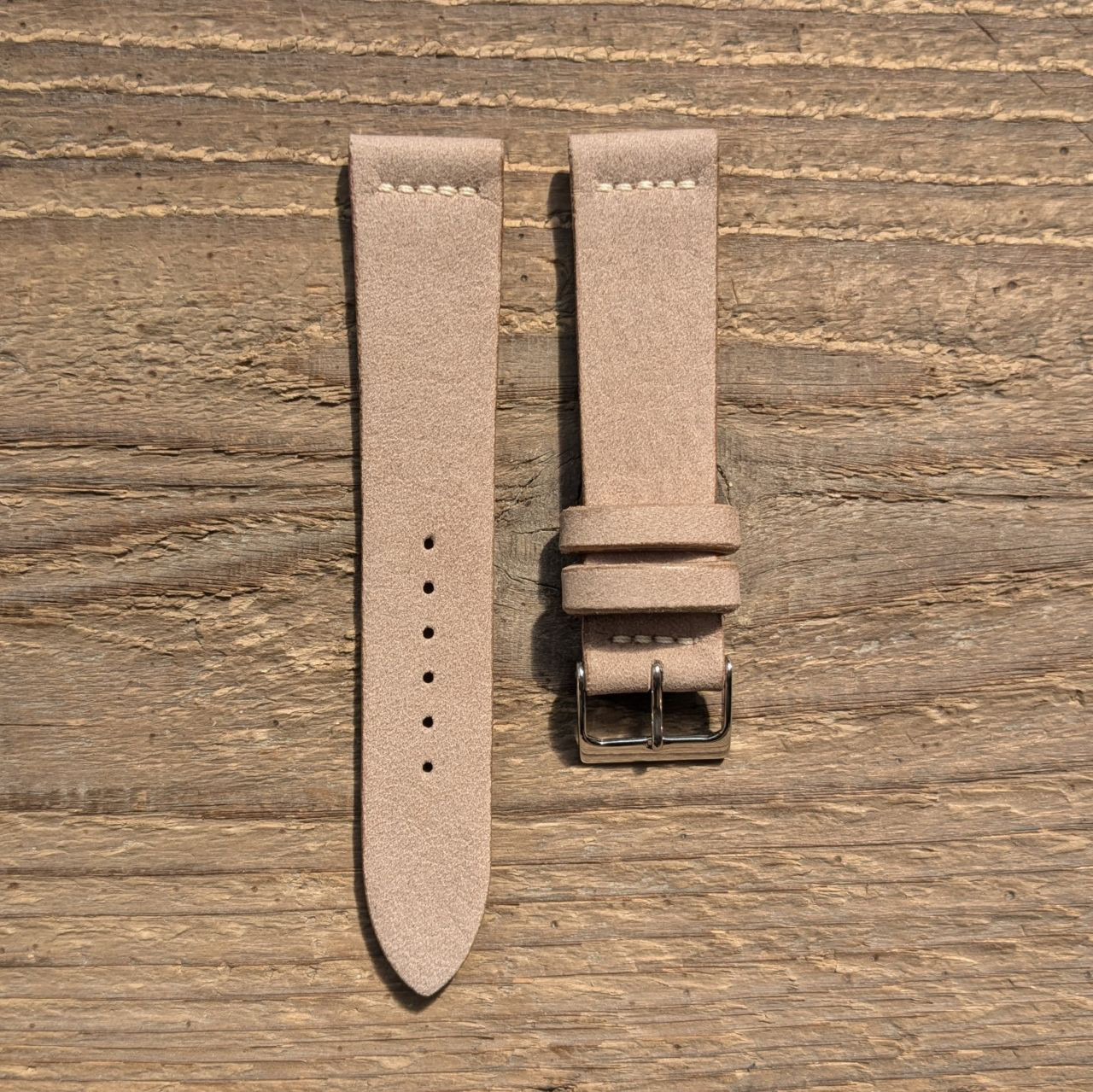 ヌバック レザー　ベージュ｜クラシック ステッチ 時計ベルト｜サイズ 糸色 カスタマイズ対応｜受注制作