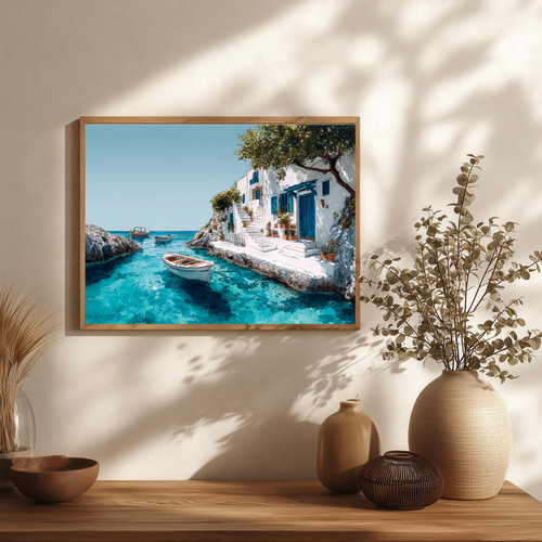 エーゲ海の夏 ― ギリシャの光と風 ― インテリアポスター 水彩アート