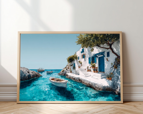 エーゲ海の夏 ― ギリシャの光と風 ― インテリアポスター 水彩アート