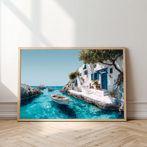 エーゲ海の夏 ― ギリシャの光と風 ― インテリアポスター 水彩アート