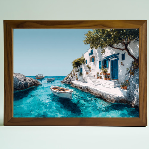 エーゲ海の夏 ― ギリシャの光と風 ― インテリアポスター 水彩アート