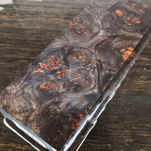 ハネダクラフト ウッドハンドル 花梨瘤 ハンドメイド　No.2 スタビライズドウッド紫/花梨/瘤杢/ハンドル材 【S-HND06】 木材・板