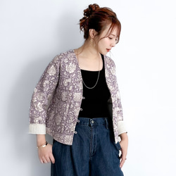 インド綿 ブロックプリントのキルティングジャケット〔パープル