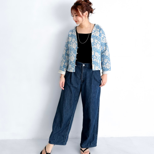 訳あり品】インド綿 ブロックプリント キルティングジャケット〔ライト