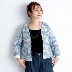 インド綿 ブロックプリントのキルティングジャケット〔オフホワイト