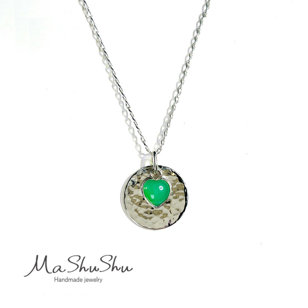 【ネックレス】ハートのクリソプレーズ＆ハンマーコイン　-シルバー925