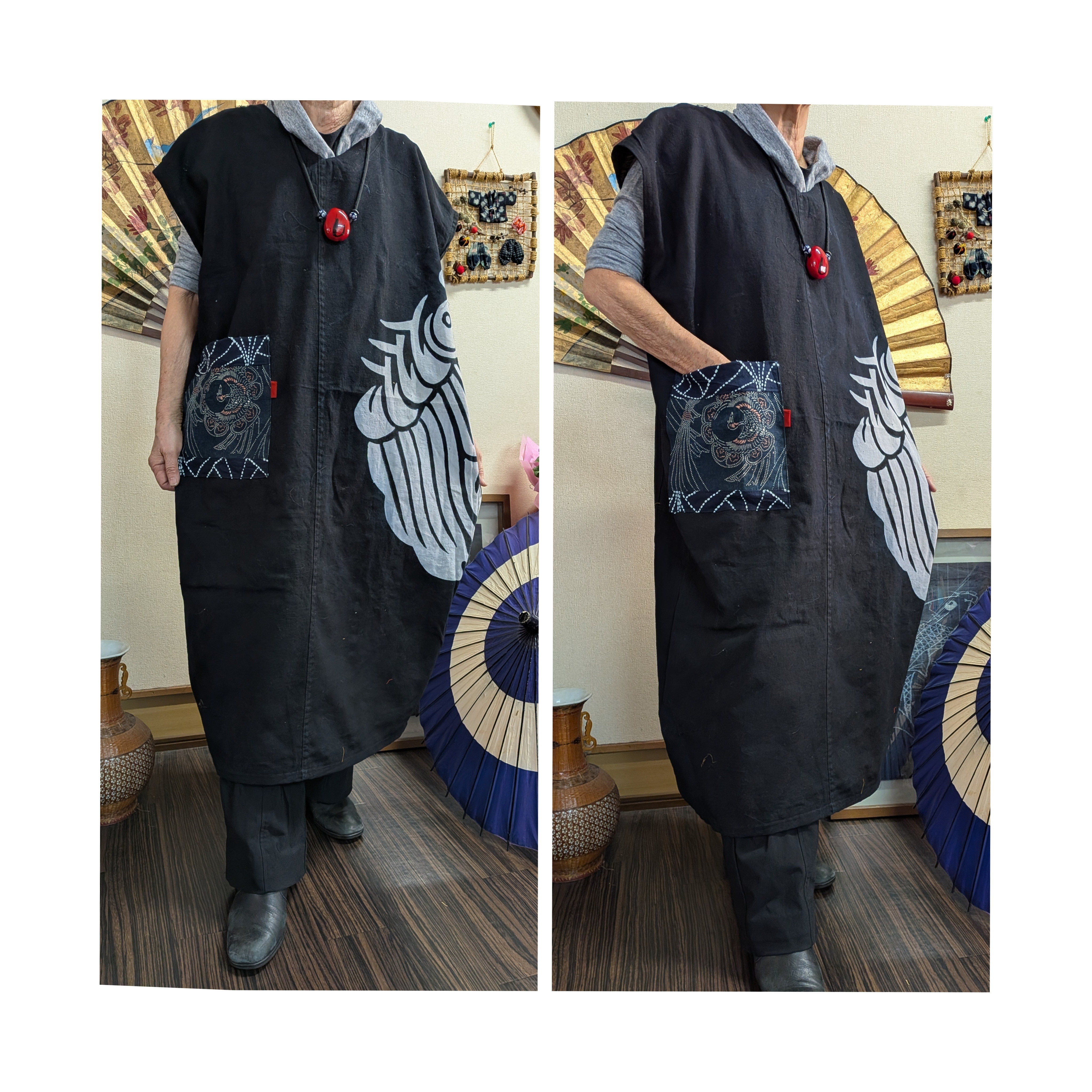 筒がきのコクーンワンピース　　　古布リメイク