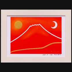 ○『西湖から陽色に染まる朝日の富士山』がんどうあつし油絵原画