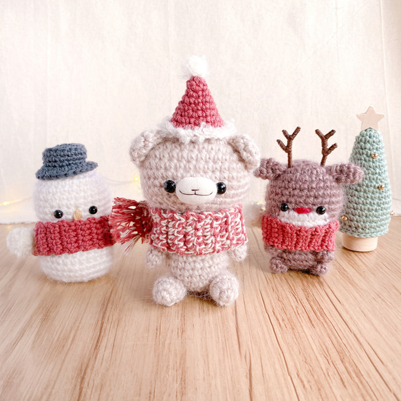 ほっこり手編みのサンタくまさんあみぐるみ あみぐるみ Kuma＊Pace