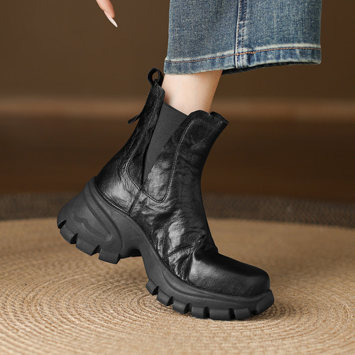 2025 秋冬新発売 7cm 厚底チェルシーブーツ レディース 小柄にぴったり