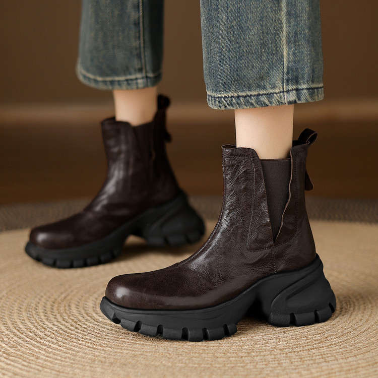 2025 秋冬新発売 7cm 厚底チェルシーブーツ レディース 小柄にぴったり 高級感 22-24.5cm#1257