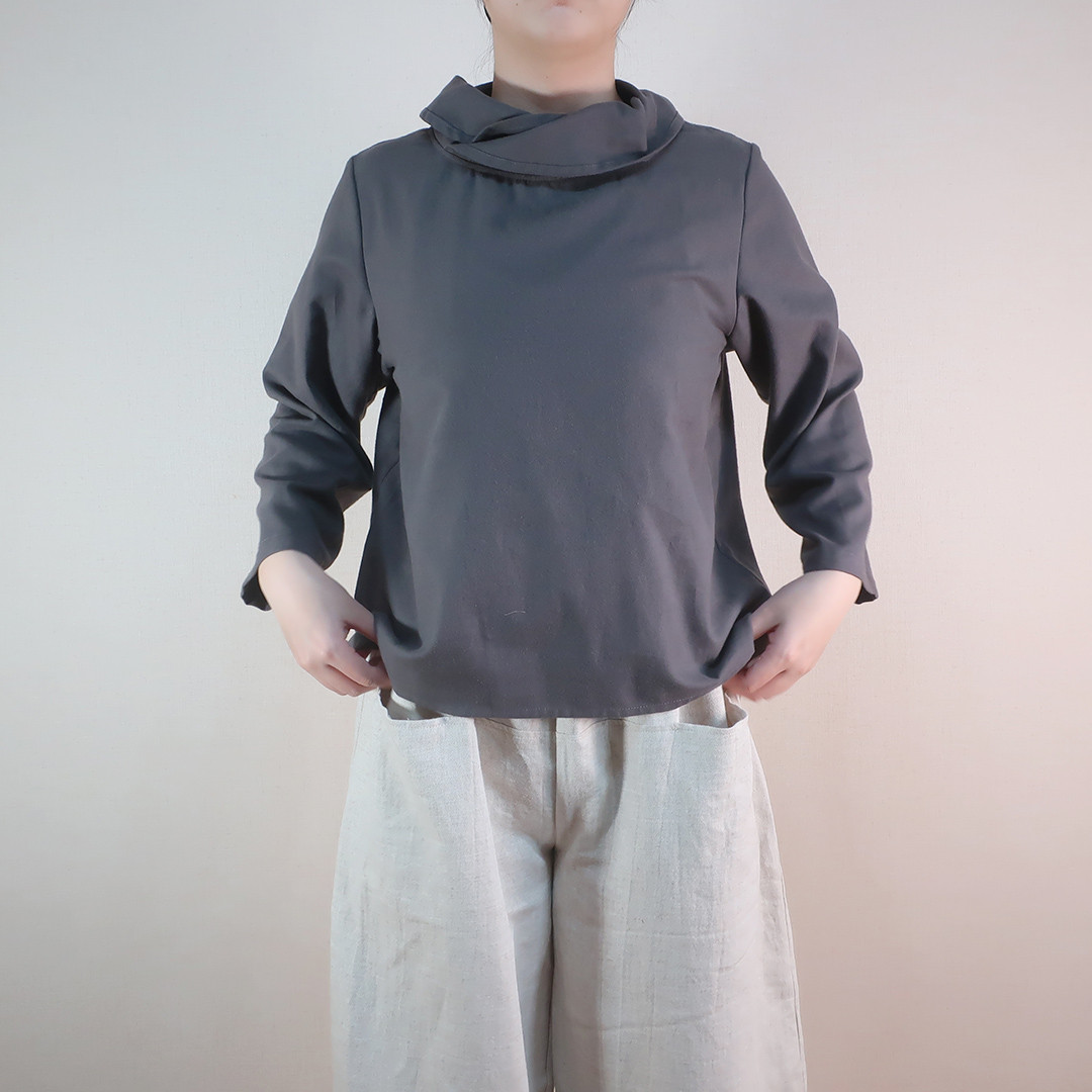 肌着感覚 起毛コットン 軽い あったか 長袖 変わり襟ブラウス（コットン／３色）