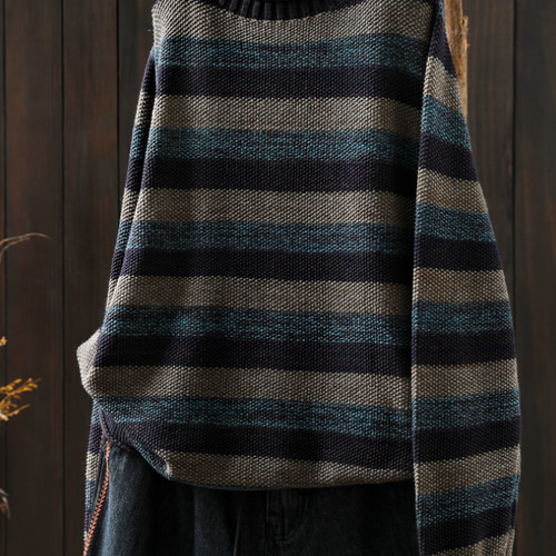 受作｜綿 ストライプセーター ふんわり 柔らかい ニット カジュアル