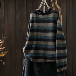 受作｜綿 ストライプセーター ふんわり 柔らかい ニット カジュアル