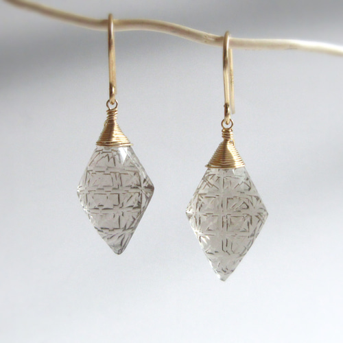 高品質】21mmバックカービング「スモーキークォーツ」14kgfピアス