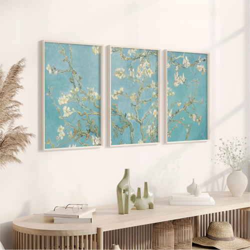 ゴッホ 花咲くアーモンド アートポスター 3枚セット 青 白花 春 名画