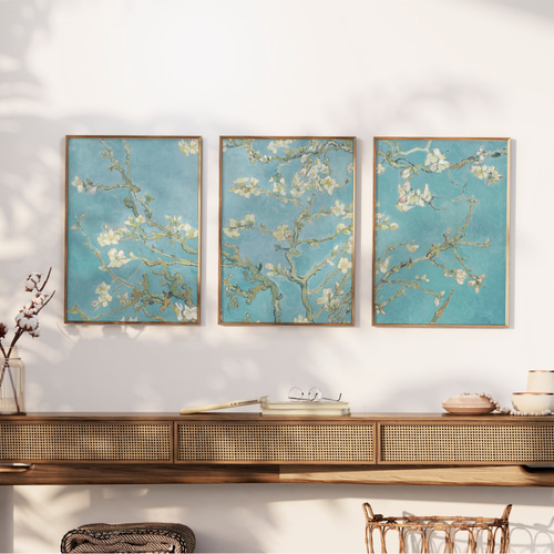 ゴッホ 花咲くアーモンド アートポスター 3枚セット 青 白花 春 名画