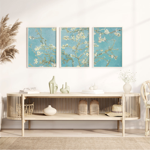 ゴッホ 花咲くアーモンド アートポスター 3枚セット 青 白花 春 名画