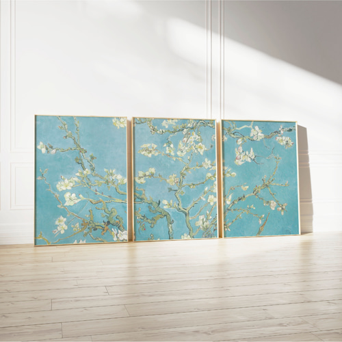 ゴッホ 花咲くアーモンド アートポスター 3枚セット 青 白花 春 名画