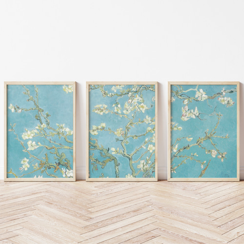 ゴッホ 花咲くアーモンド アートポスター 3枚セット 青 白花 春 名画