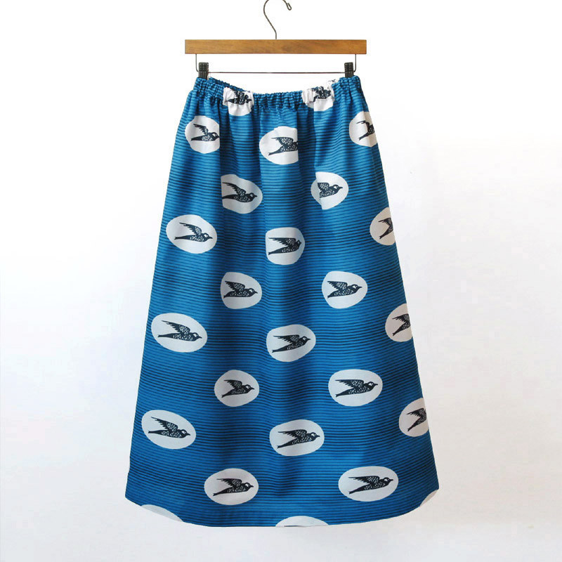 アフリカ布のロングスカート（ ツバメ コバルトブルー ）サイドポケット付き！ アフリカンプリント アフリカンファブリック