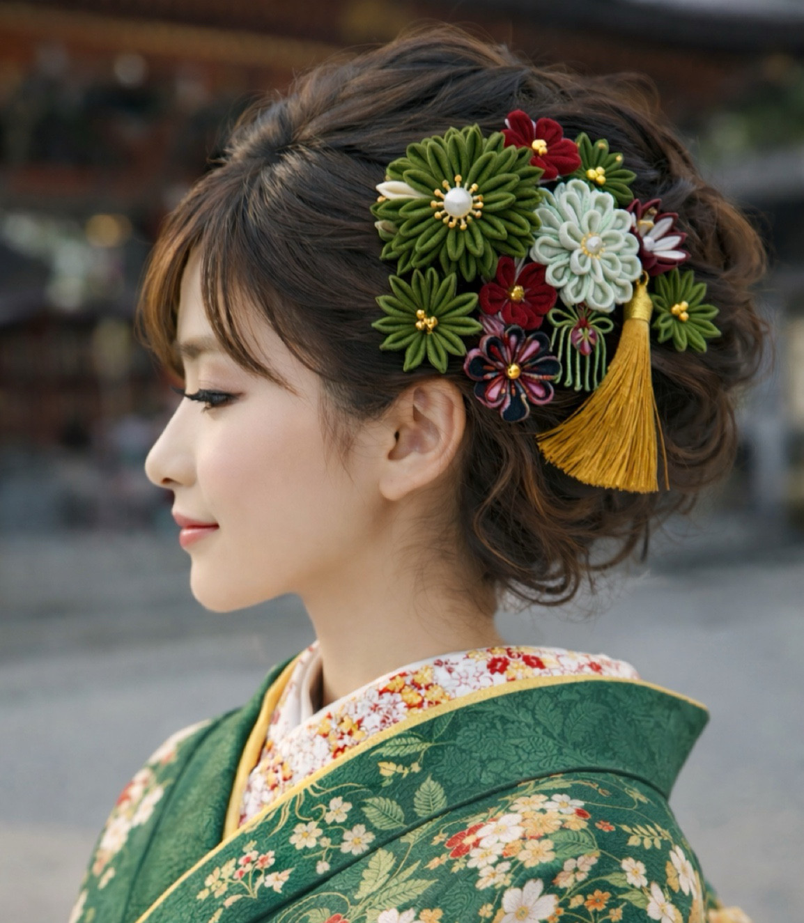 ❣️つまみ細工髪飾り6点セット グリーン