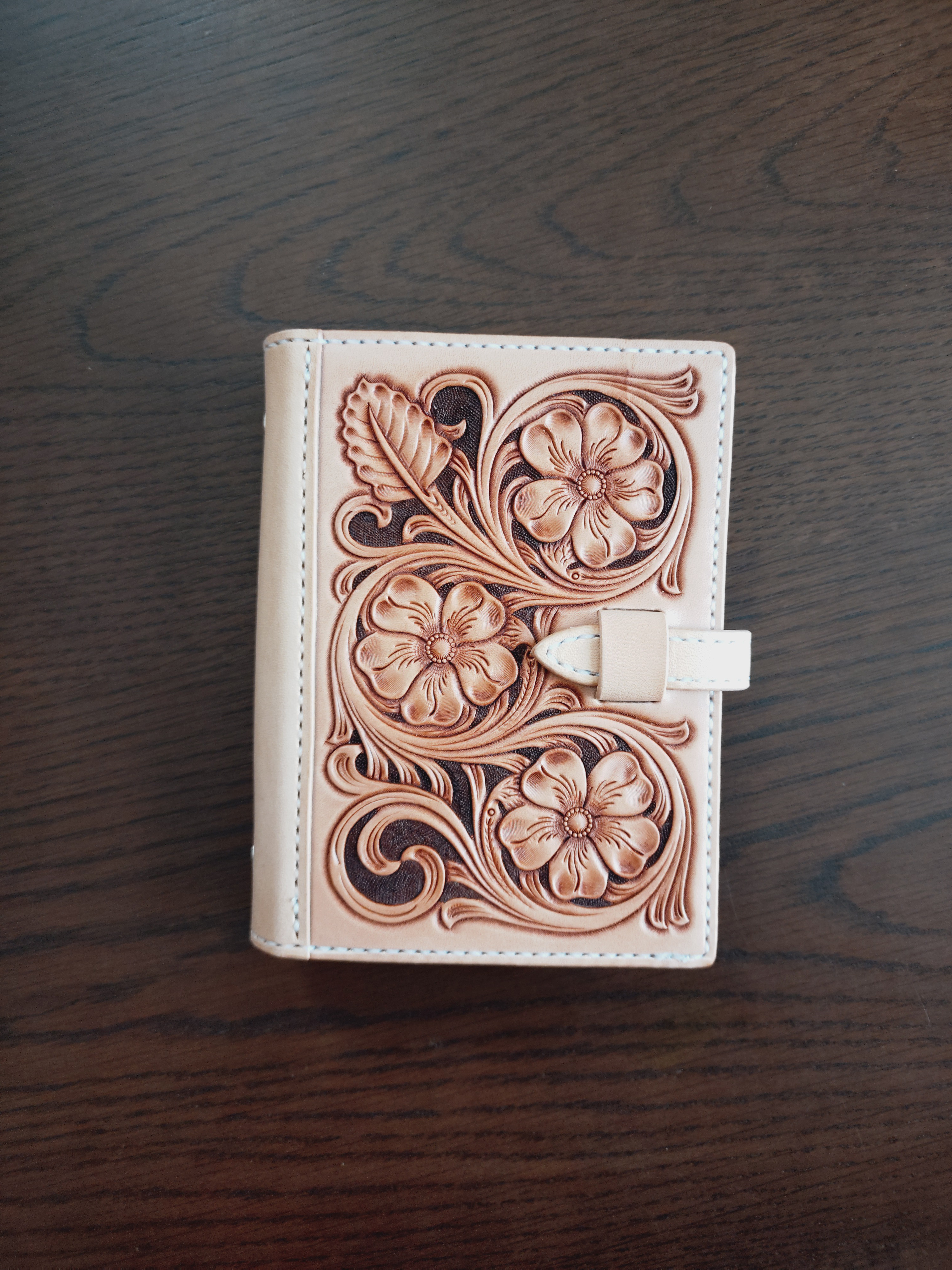 花のシステム手帳　本革　カービング　ミニ6