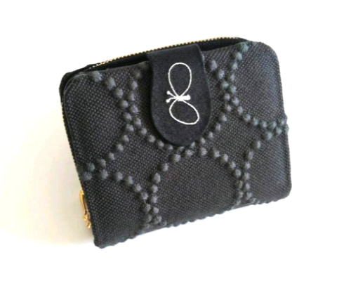 Creemaオープニング♡】チャコール×グレー ベルト付き二つ折り財布