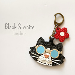 NEW☆イタリアンレザー☆サングラス猫のバッグチャーム キーホルダー