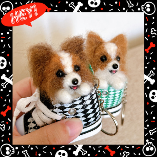 ハンドメイド 羊毛フェルト パピヨン ぬいぐるみ マスコット ギフト