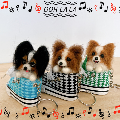 ハンドメイド 羊毛フェルト パピヨン ぬいぐるみ マスコット ギフト