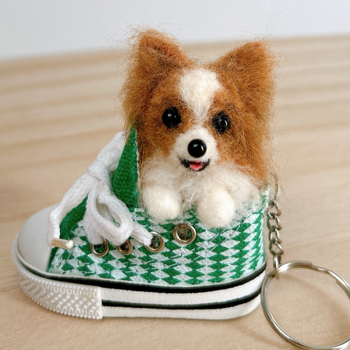 ハンドメイド 羊毛フェルト パピヨン ぬいぐるみ マスコット ギフト