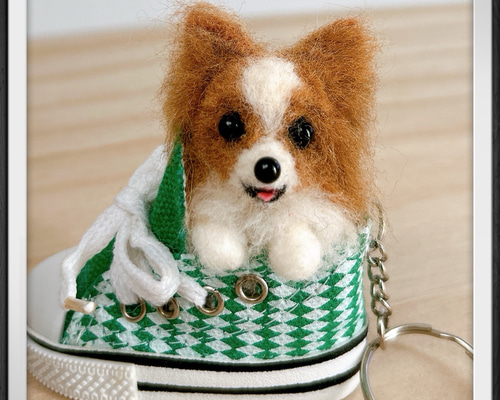 ハンドメイド 羊毛フェルト パピヨン ぬいぐるみ マスコット ギフト