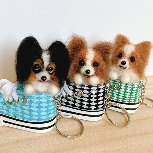 ハンドメイド 羊毛フェルト パピヨン ぬいぐるみ マスコット ギフト