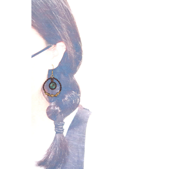 エキゾチックフープコッパーターコイズ天然石マクラメピアスmacp134エスニックアジアンアレルギーフリーピアス 6枚目の画像