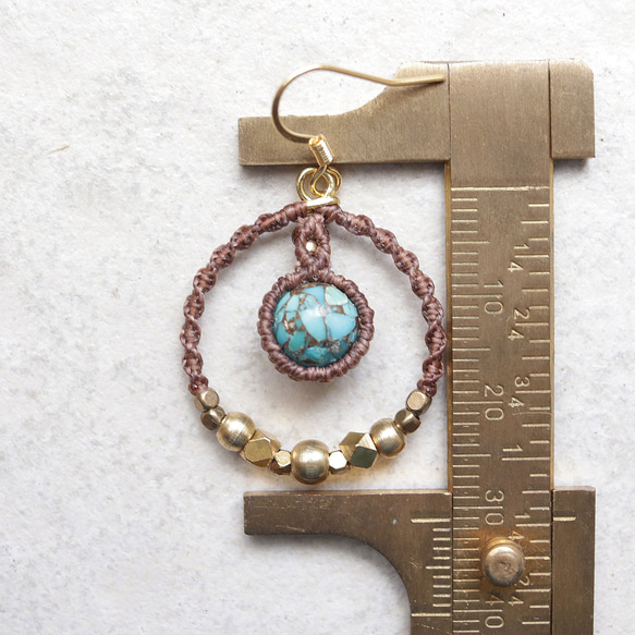 エキゾチックフープコッパーターコイズ天然石マクラメピアスmacp134エスニックアジアンアレルギーフリーピアス 7枚目の画像