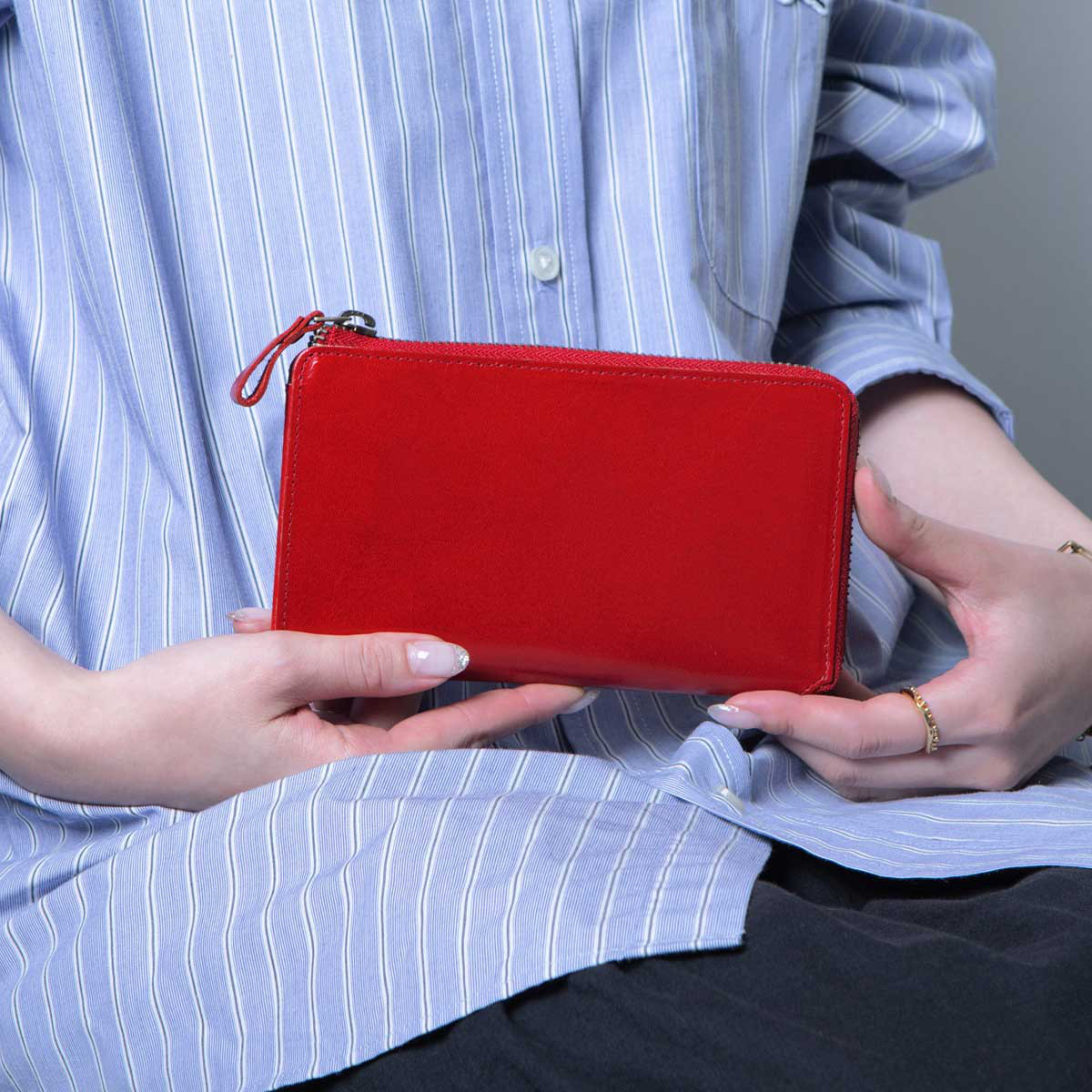長財布 本革 コンパクト 大容量 メンズ レディース シンプル スカーレット HAW021-NO
