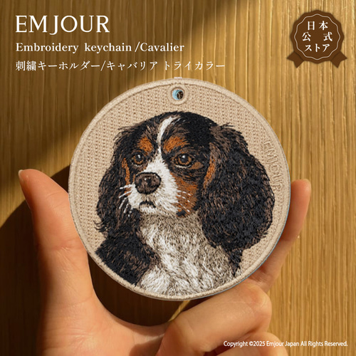 キーホルダー 刺繍 キャバリア トライカラー キーチャーム プレゼント